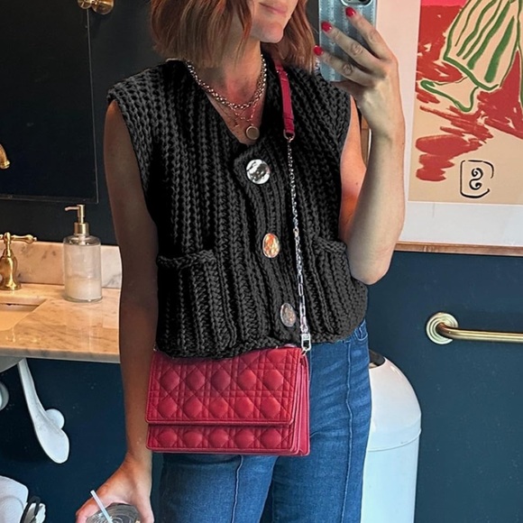 New Sweater Vest Chunky Knit Gold Button Down Sleeveless Knitted Cardigan Po… - Picture 5 of 13